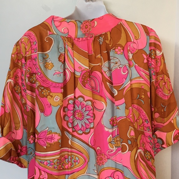 Vtg CONRAD Dressing Gown Robe Housecoat Button Up Made in Canada Large Floral - Picture 3 of 6